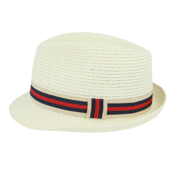 Summer Paper Straw Trilby Hat With Strip Band – Cream