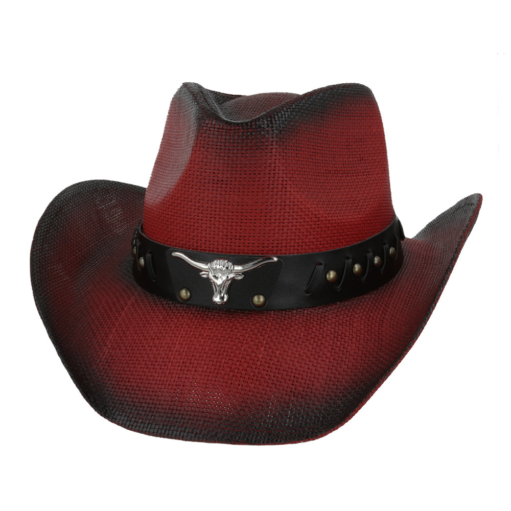 Summer Cowboy Hat With Stiff Paper & Pu Band – Red
