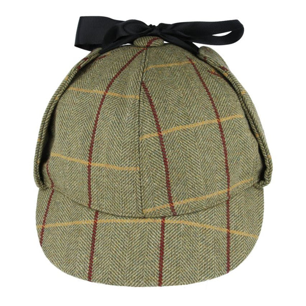 Wool Check Tweed Deerstalker Hat - Olive - Green