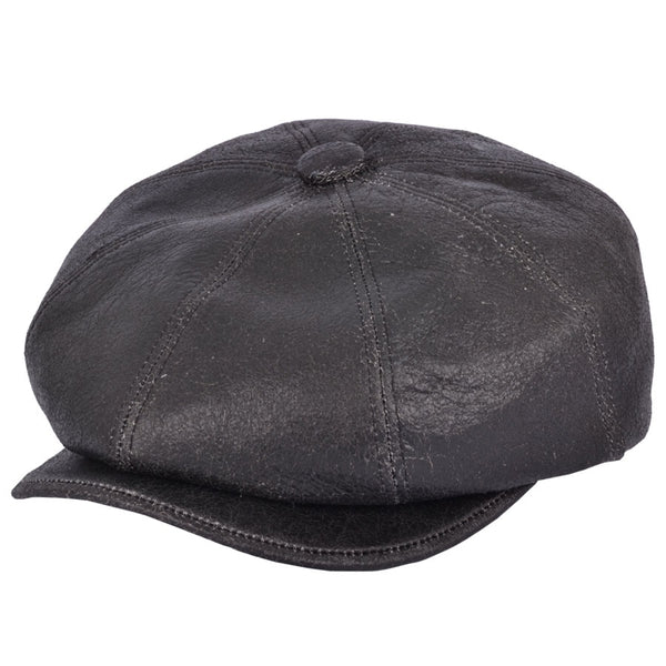Newsboy Bakerboy Cap Distressed Leather - Eight Panel