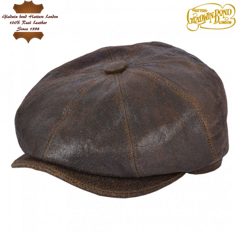 Newsboy Bakerboy Cap Distressed Leather - Eight Panel