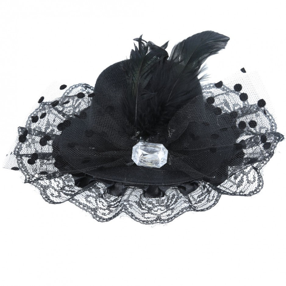 Maz Back Top Hat Fascinator With Elegant Feather & Diamond