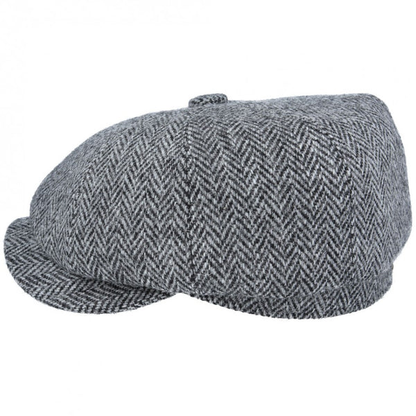 Gladwin Bond Harris Tweed Wool Herringbone Newsboy Cap - Grey