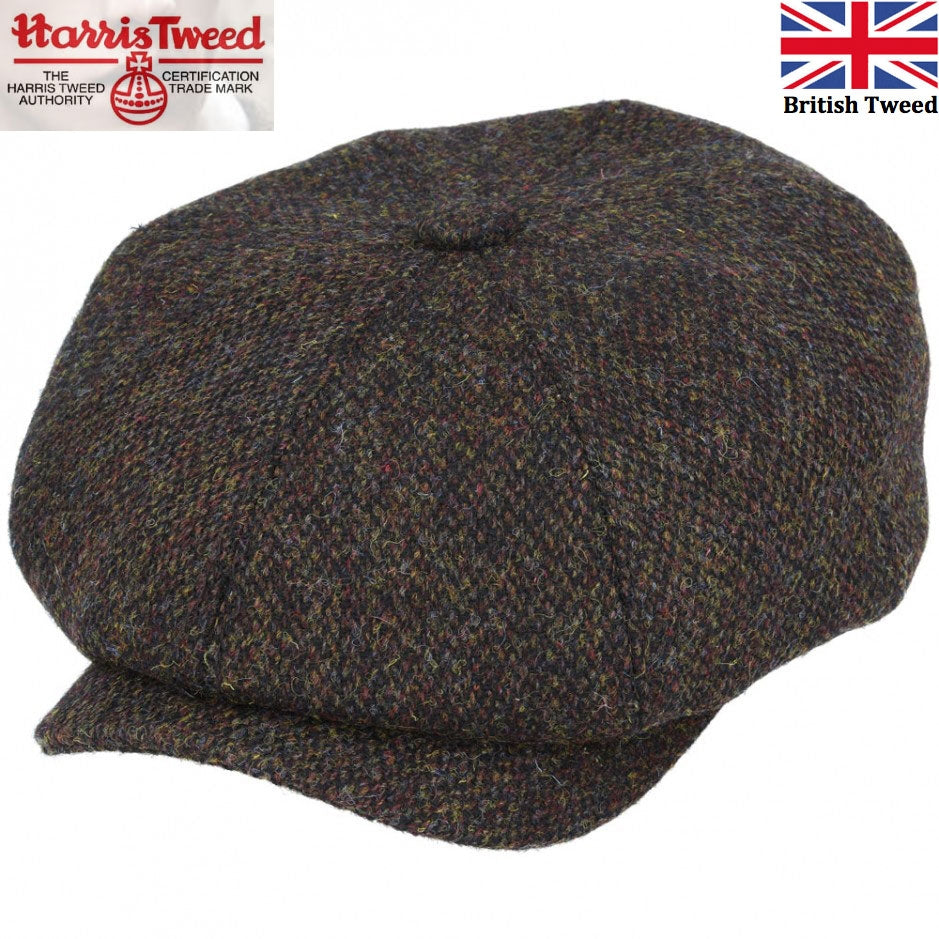 Gladwin Bond Harris Tweed Wool Newsboy Cap - Green-Brown