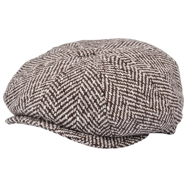 G&H Wool Herringbone 8 Panel Newsboy Cap - Charcoal