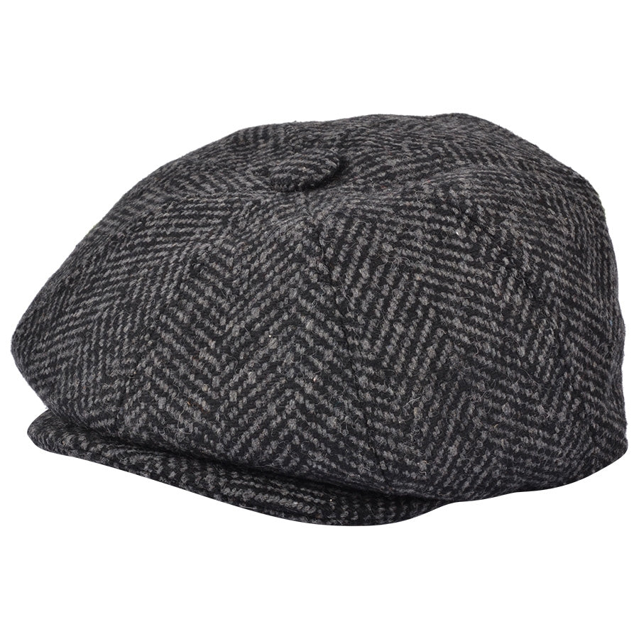 G&H Wool Herringbone 8 Panel Newsboy Cap - Charcoal