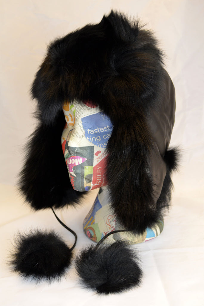 Real Fox Fur Trapper Hat - Black