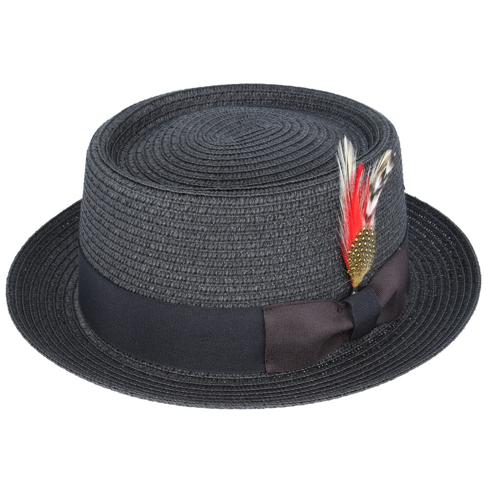 Maz Paper Straw Pork Pie Hat - Black